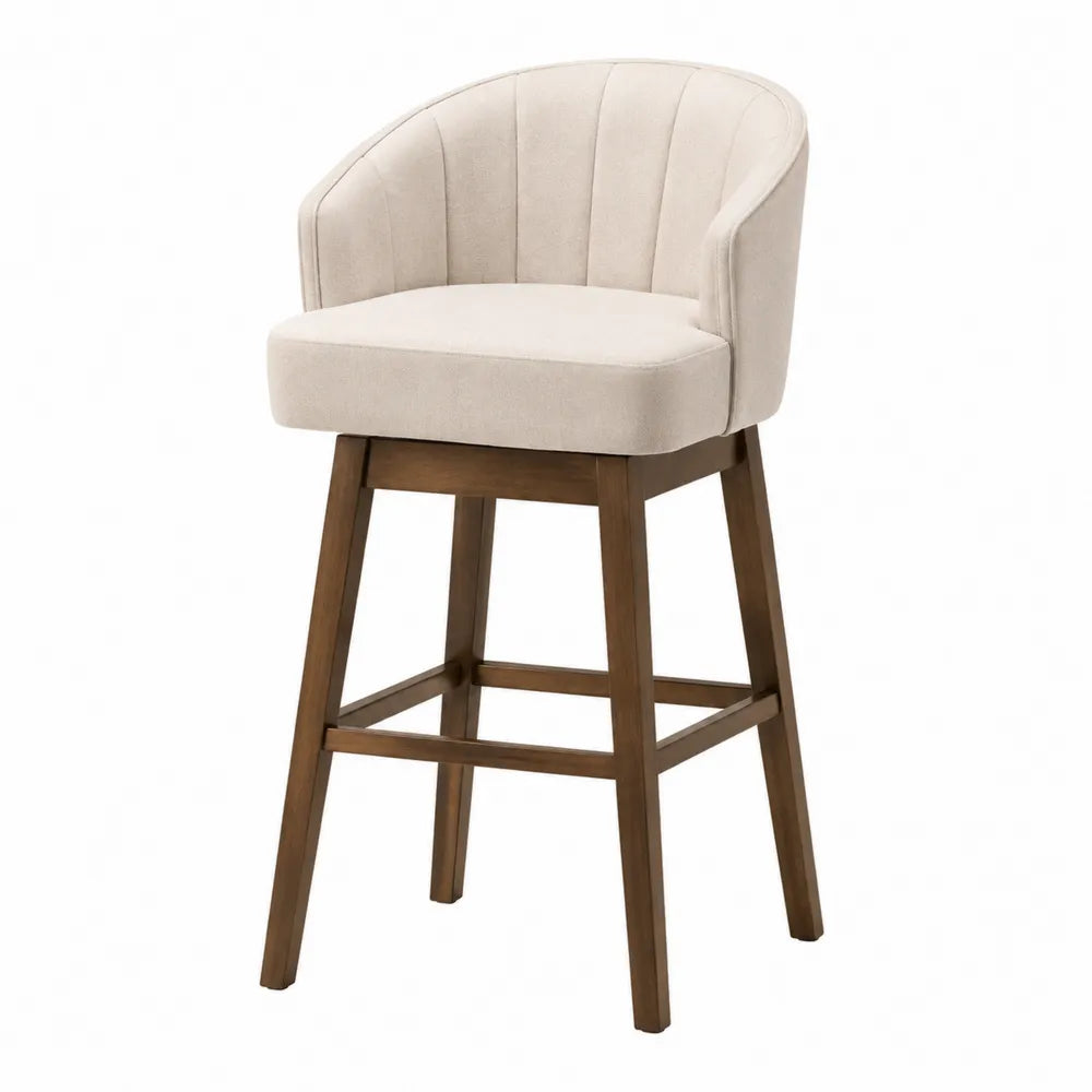 Tabouret de bar en bois et tissu en polyester beige 105 cm