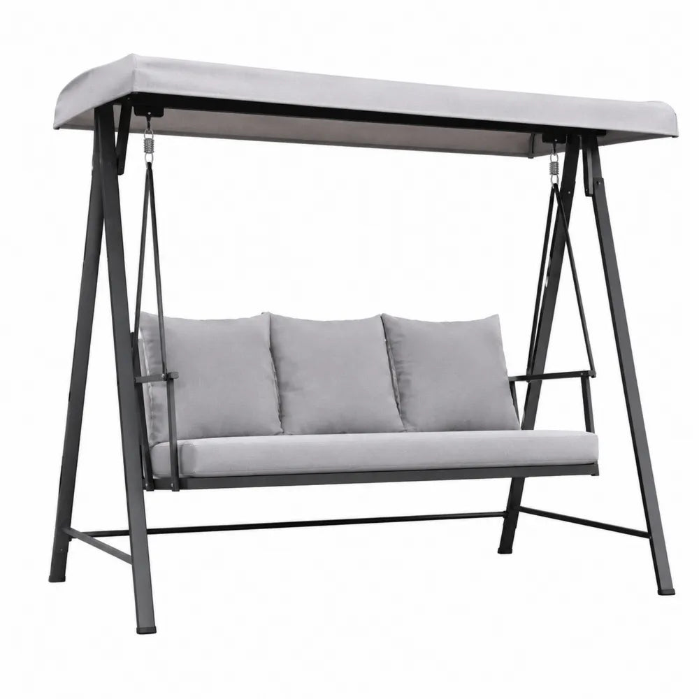 Balancelle de jardin 3 places en métal et polyester gris