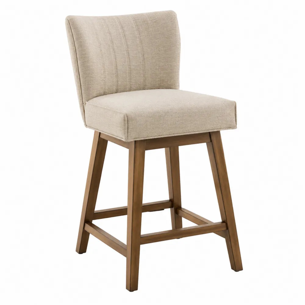 Chaise de bar en lin beige avec cadre en bois
