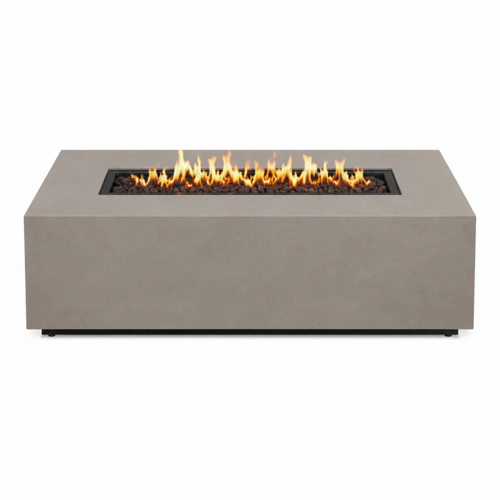 Table à feu extérieur béton gris avec pierres de lave