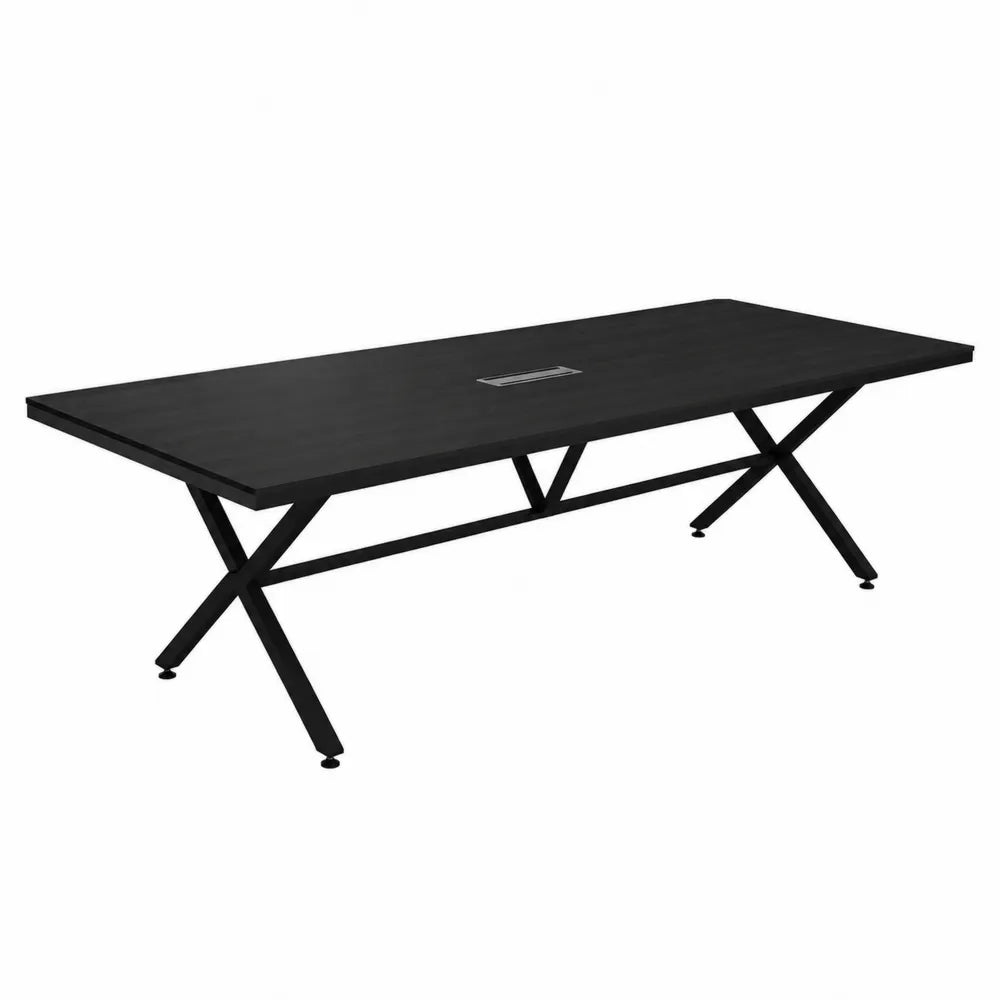 Table de conférence rectangulaire noir en bois et acier 200x100x75cm