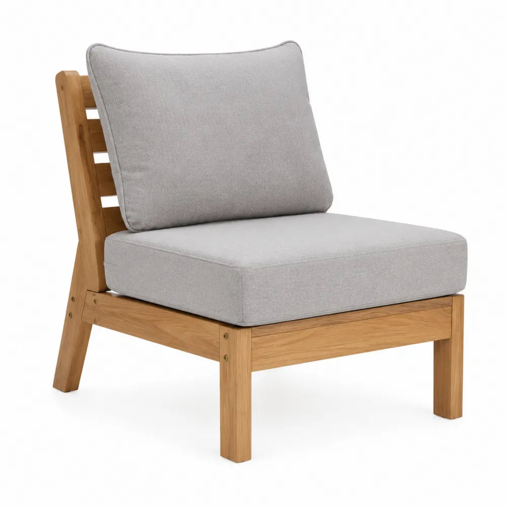 Fauteuil en bois avec coussins en polyester gris