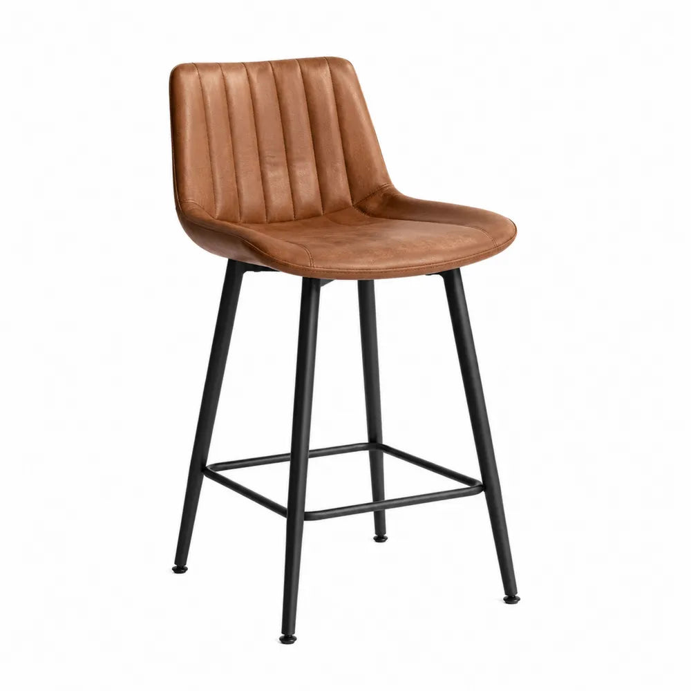 Tabouret de bar en cuir synthétique marron avec pieds en acier noirs 75 cm