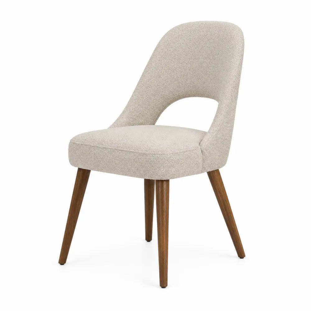 Chaise avec revêtement en tissu polyester beige et pieds en bois de hêtre