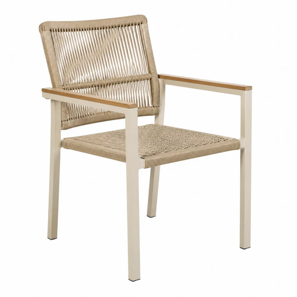 Chaise extérieure en corde beige avec cadre en métal