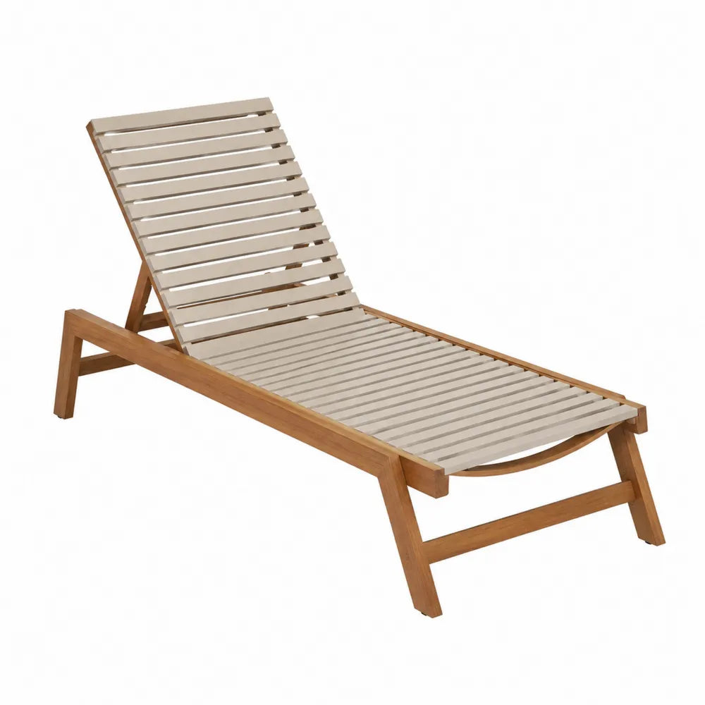 Chaise Longue en Bois d'Acacia Réglable Beige