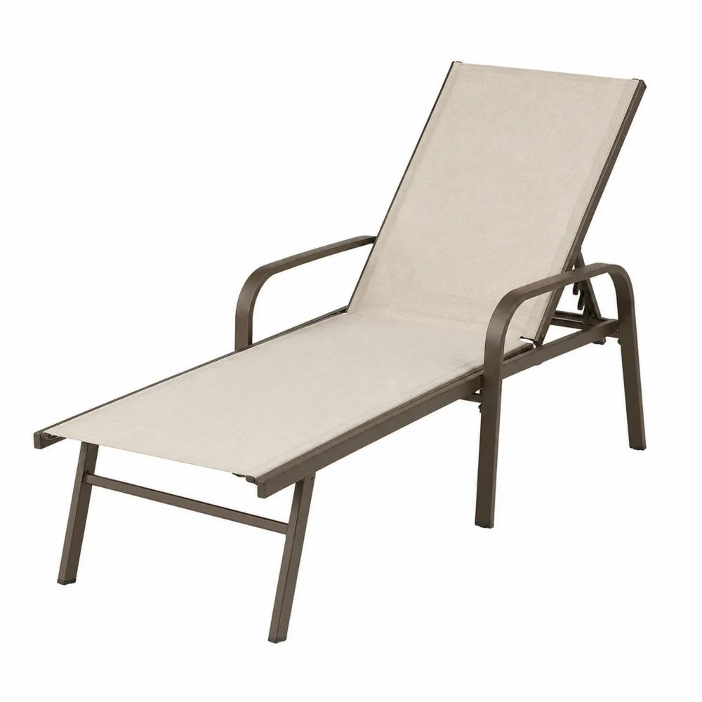 Chaise longue extérieure en aluminium avec textilène beige
