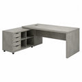 Bureau en bois d'ingénierie gris avec caisson à roulettes