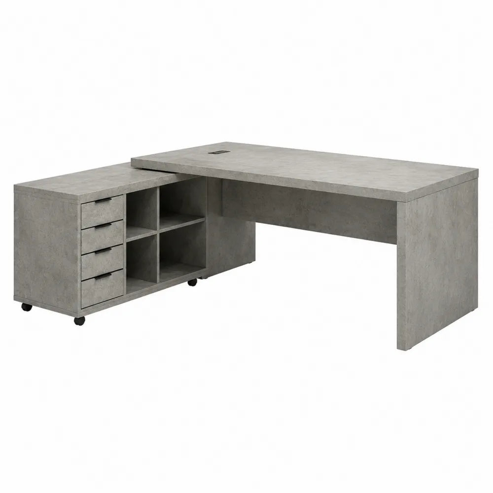 Bureau en bois d'ingénierie gris avec caisson à roulettes