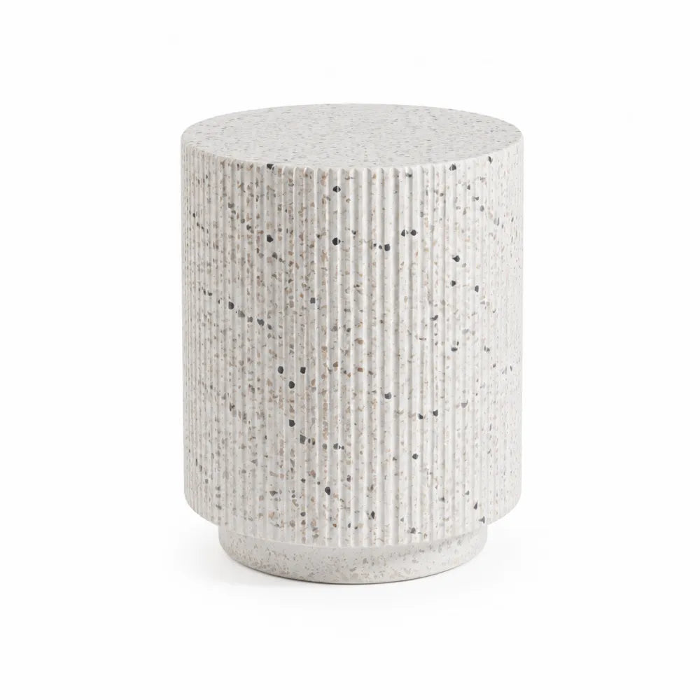 Table d'appoint en terrazzo blanc avec touches noires et grises 50 cm