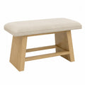 Banc en tissu beige avec base en chêne
