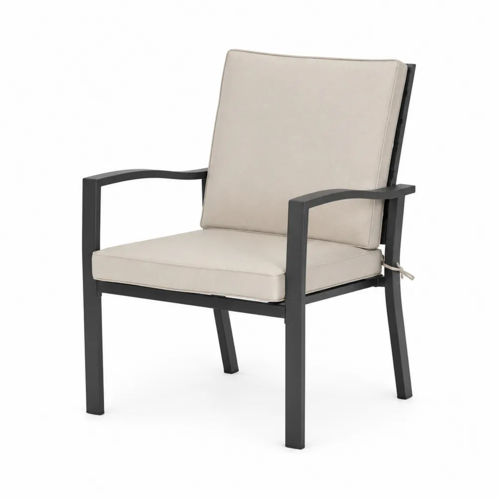Chaise d'extérieur en métal noir avec coussin en polyester beige