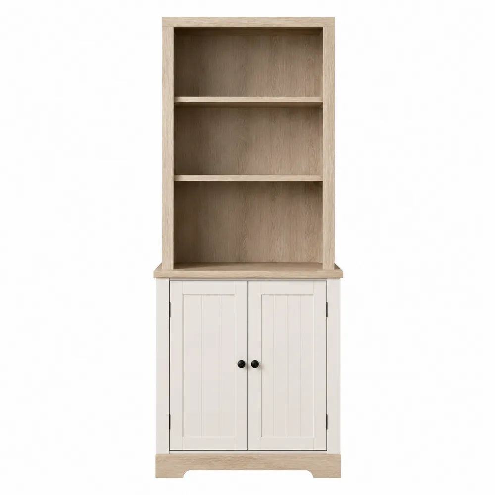 Bibliothèque en MDF beige et blanc avec armoire 80x30x190 cm