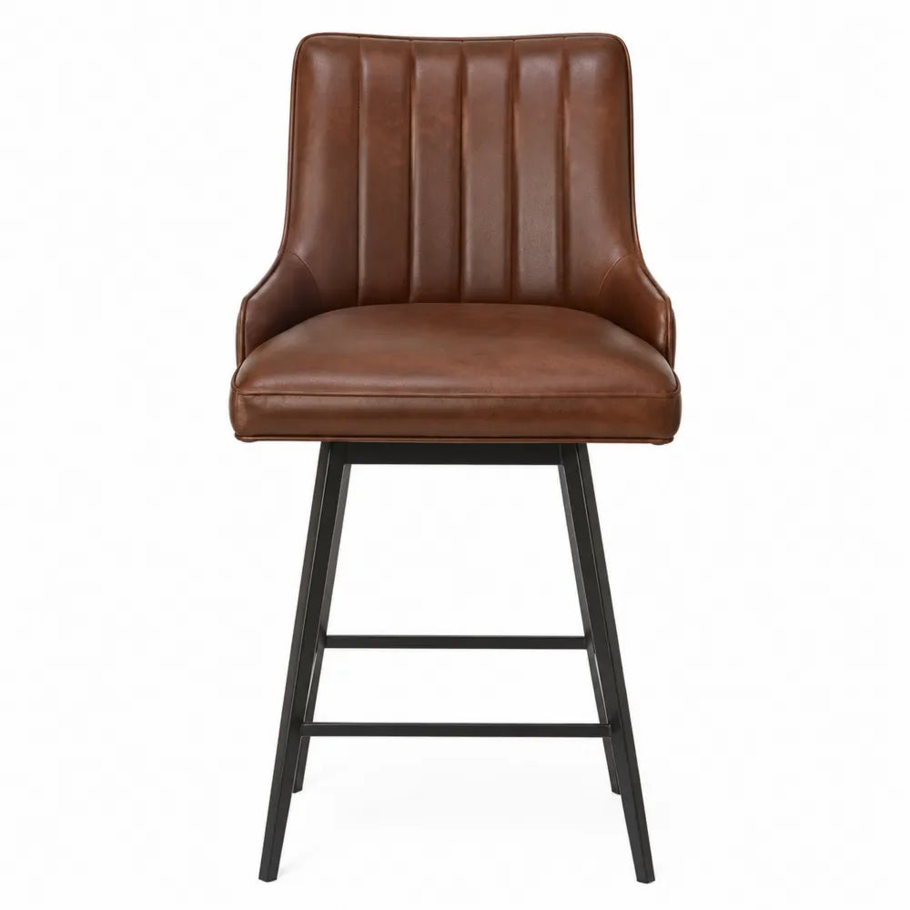 Tabouret de bar en cuir synthétique brun avec pieds en métal, hauteur 100 cm