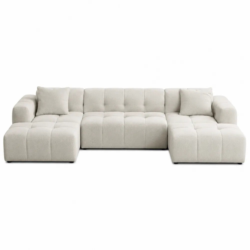 Canapé d'angle modulaire en tissu beige
