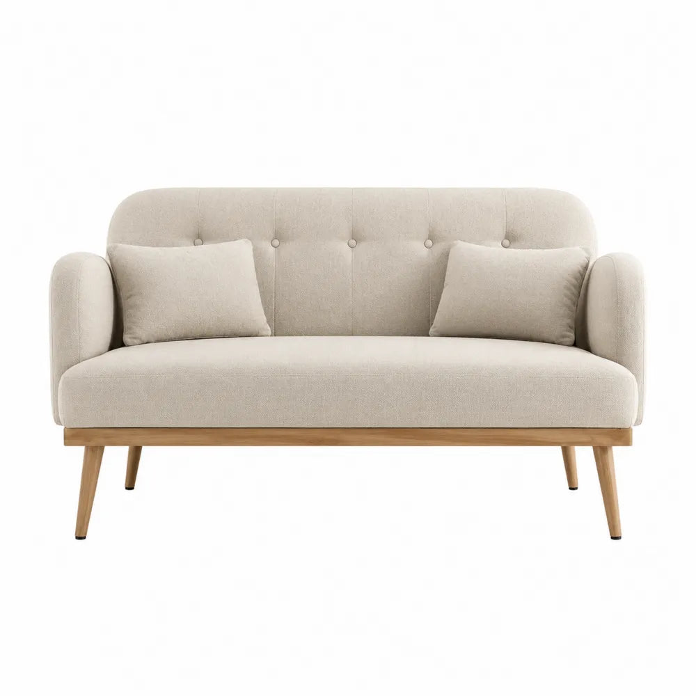 Canapé en bois et tissu beige pour 2 personnes