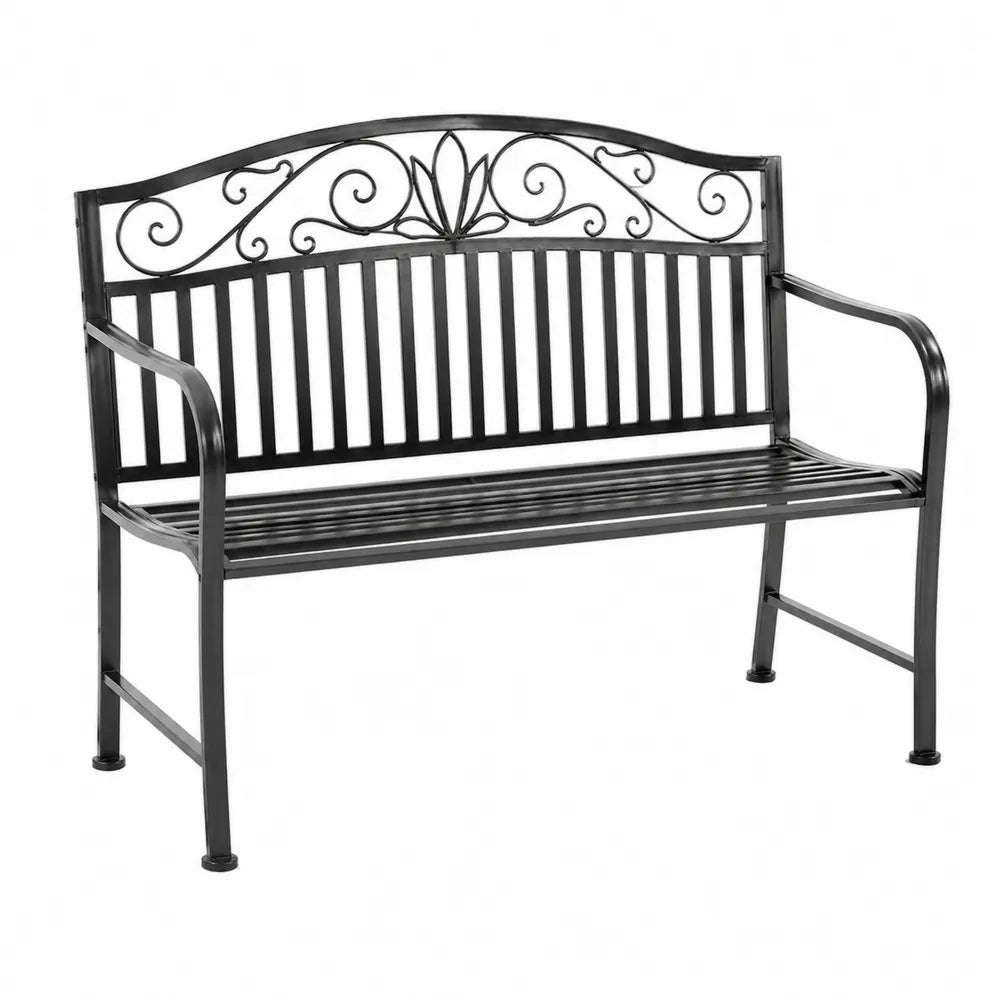Banc en métal noir avec motifs décoratifs 128cm