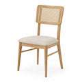 Chaise en bois avec dossier en rotin et siège en tissu beige