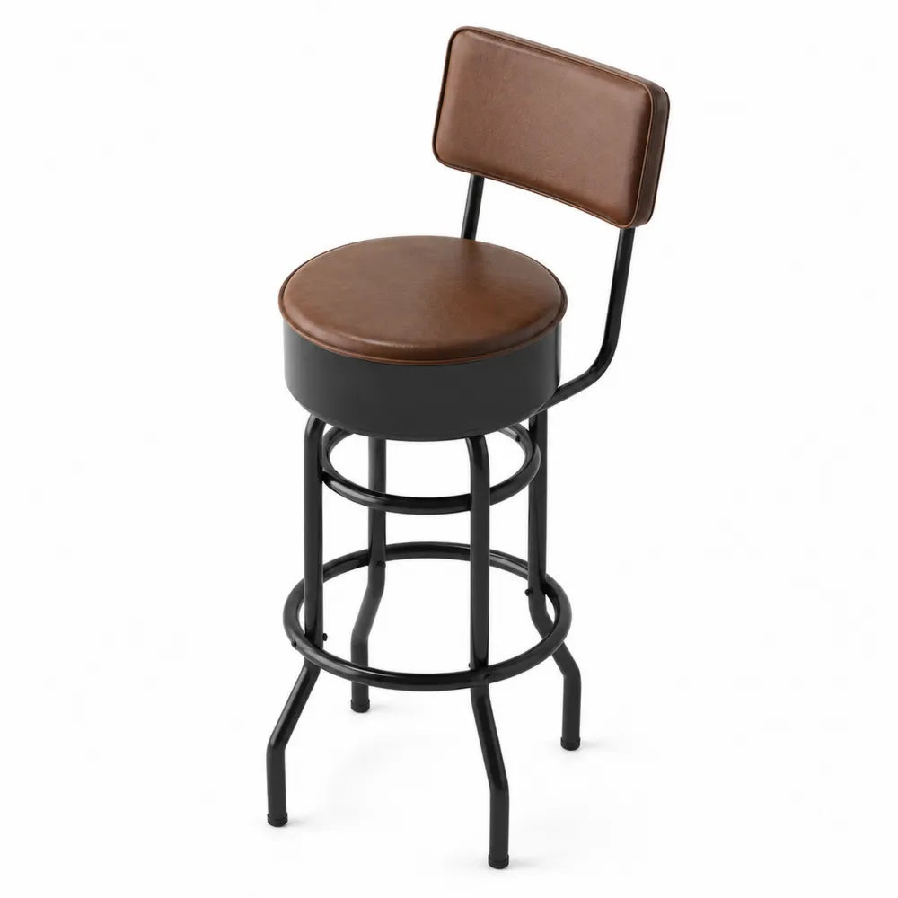 Tabouret de bar pivotant en cuir PU marron et métal noir