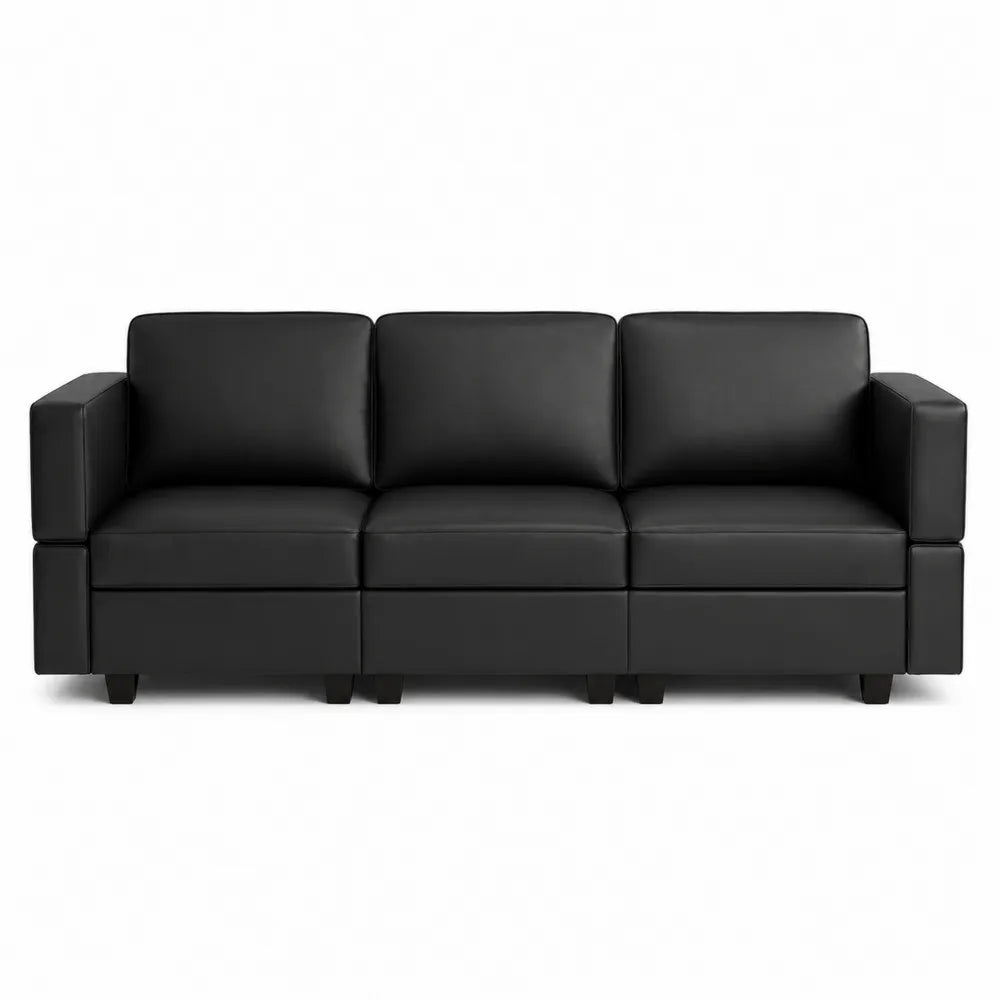 Canapé modulaire trois places en cuir PU noir