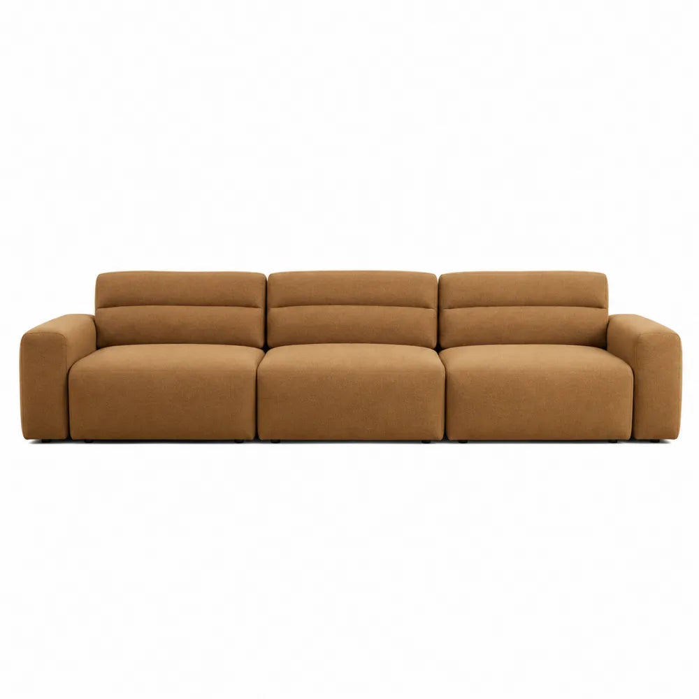 Canapé modulaire 3 places en tissu polyester marron 280 cm