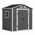 Abri de jardin en plastique gris et blanc avec portes doubles et fenêtres