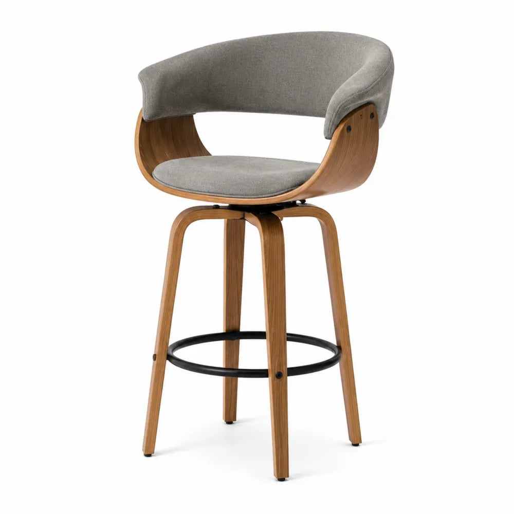 Tabouret de bar en bois et tissu gris