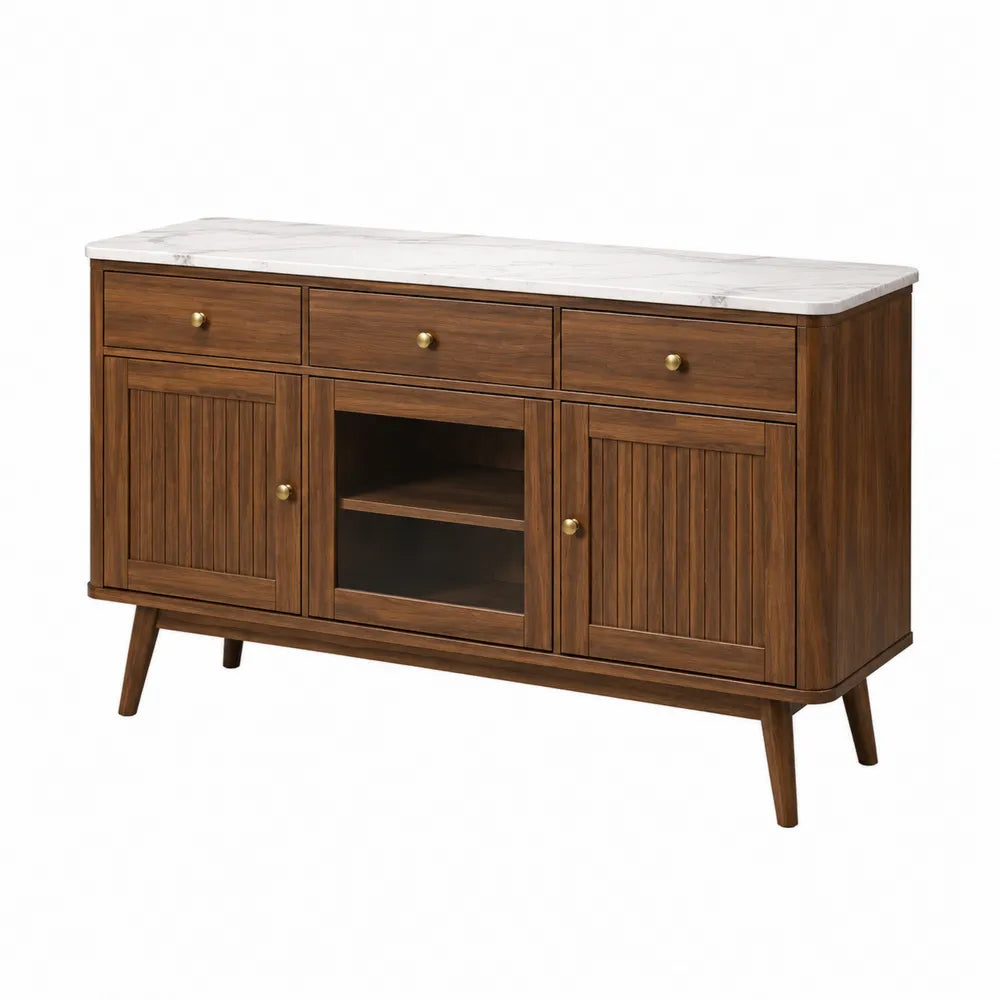 Buffet en bois avec plateau en marbre blanc