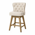 Chaise de bar pivotante en lin beige avec structure en bois de chêne