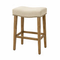 Tabouret de bar en lin beige avec cadre en bois de chêne