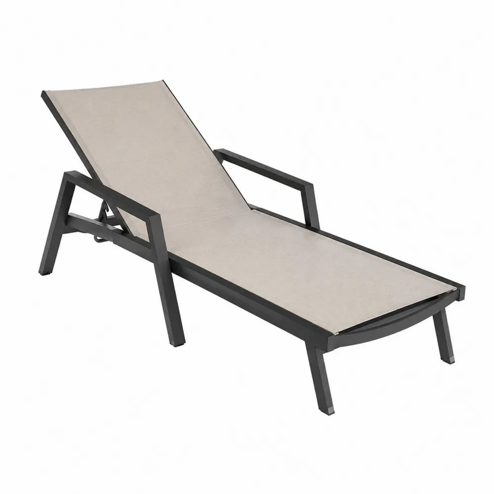 Chaise longue extérieure aluminium textile synthétique beige