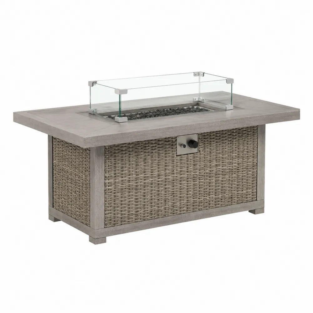 Table de jardin avec brasero en bois composite et verre 140x80x60cm
