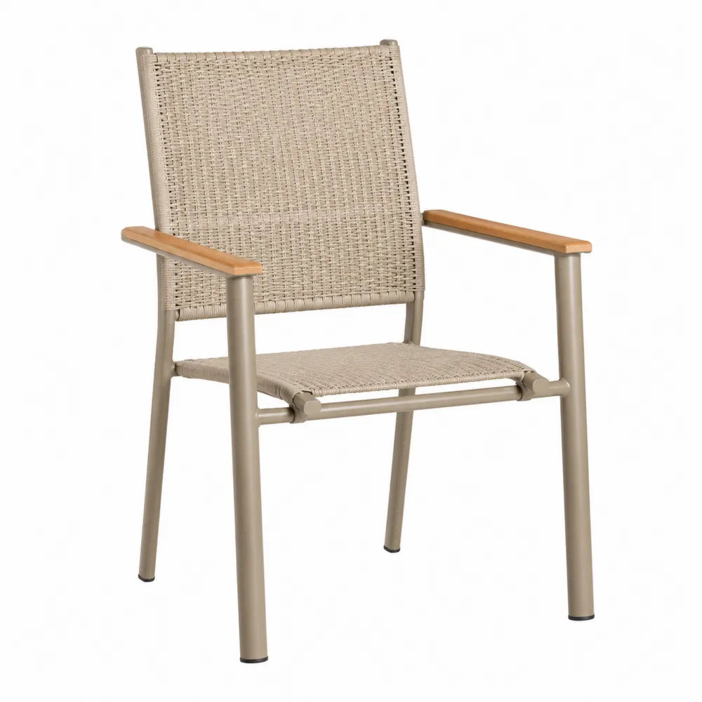 Chaise de jardin en aluminium et résine tissée avec accoudoirs en bois