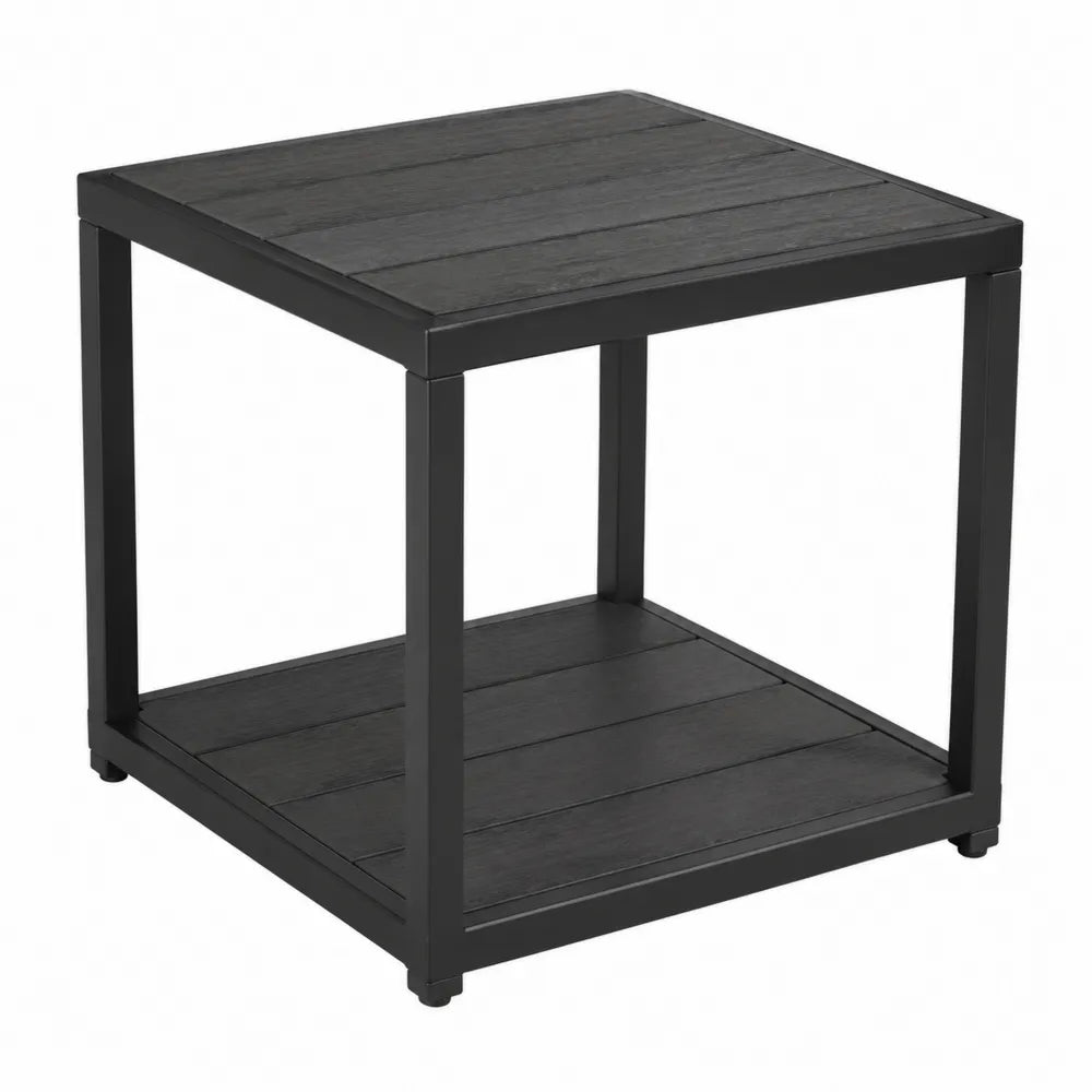 Table basse d'extérieur en métal noir et bois composite 45x45x45 cm