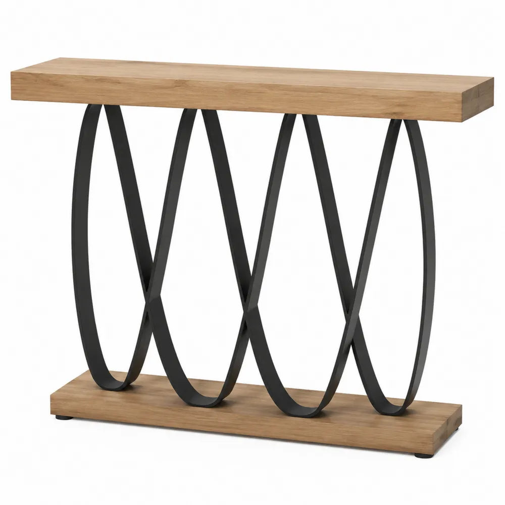 Console en bois de chêne et acier noir, 75 cm de hauteur