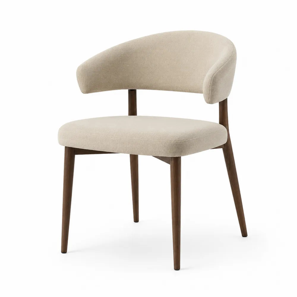 Chaise en bois avec revêtement en tissu beige