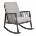 Chaise à bascule extérieure en métal avec coussins en tissu gris