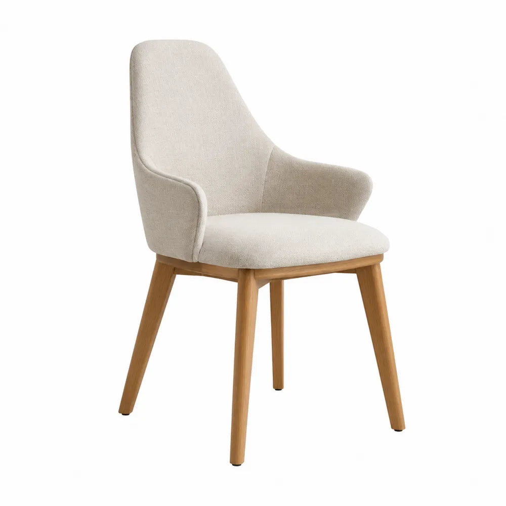 Chaise en tissu polyester beige avec pieds en chêne massif