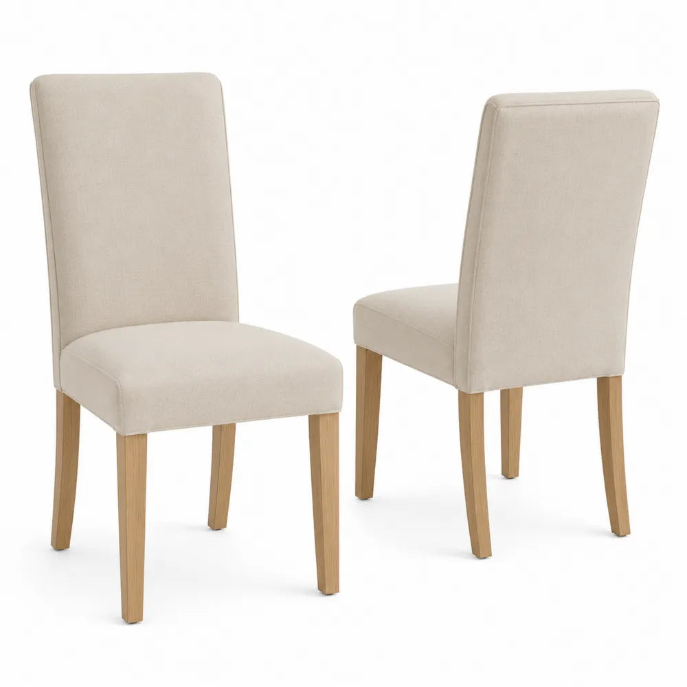 Lot de 2 chaises en tissu polyester beige avec pieds en chêne