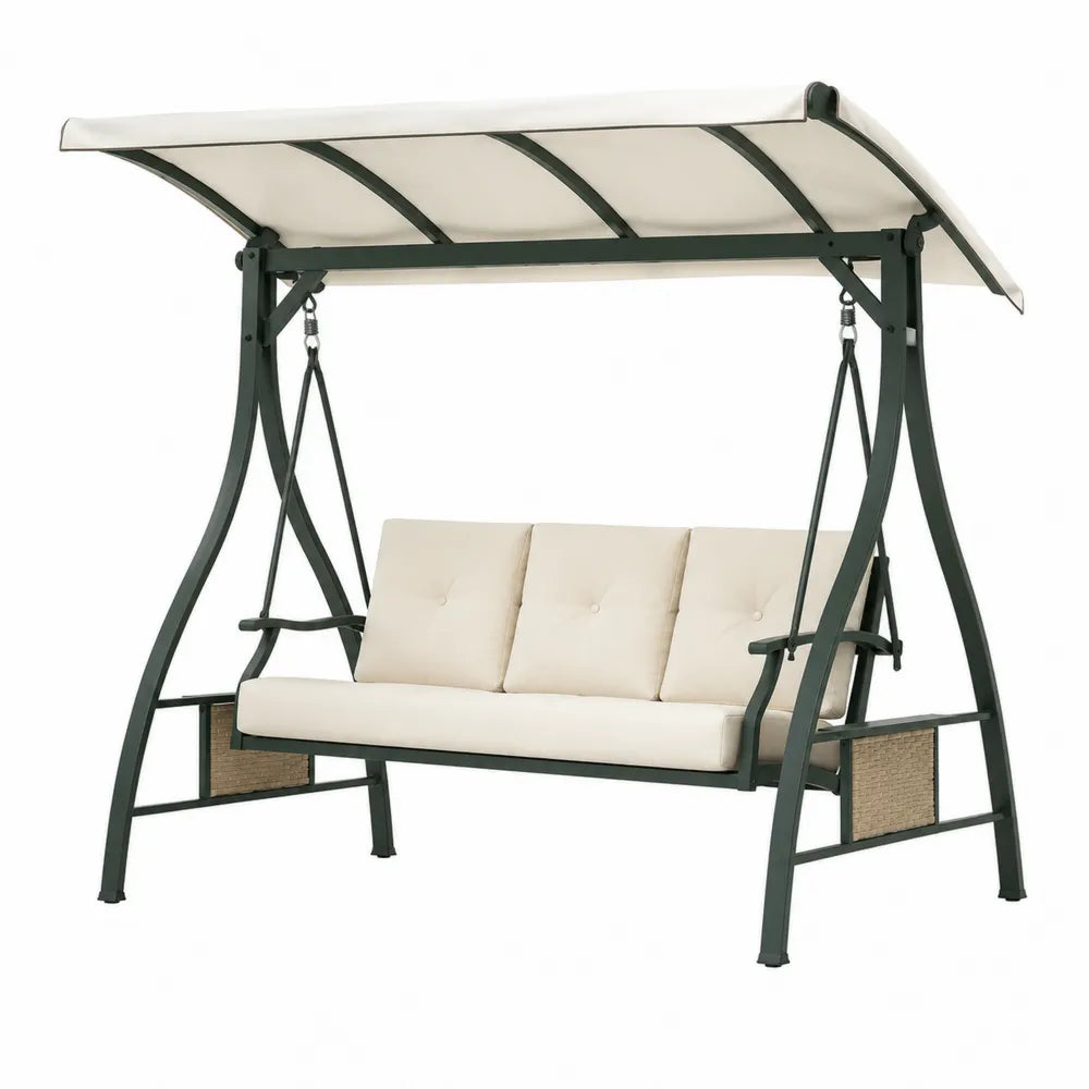 Balancelle de jardin en métal avec coussins en polyester crème