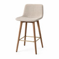 Tabouret de bar en bois et polyester beige avec repose-pieds en acier