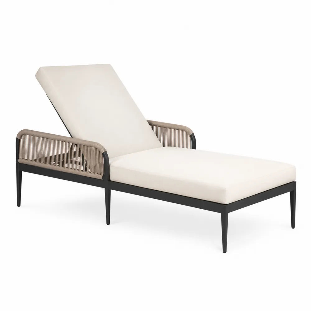 Chaise longue d'extérieur en aluminium et corde crème