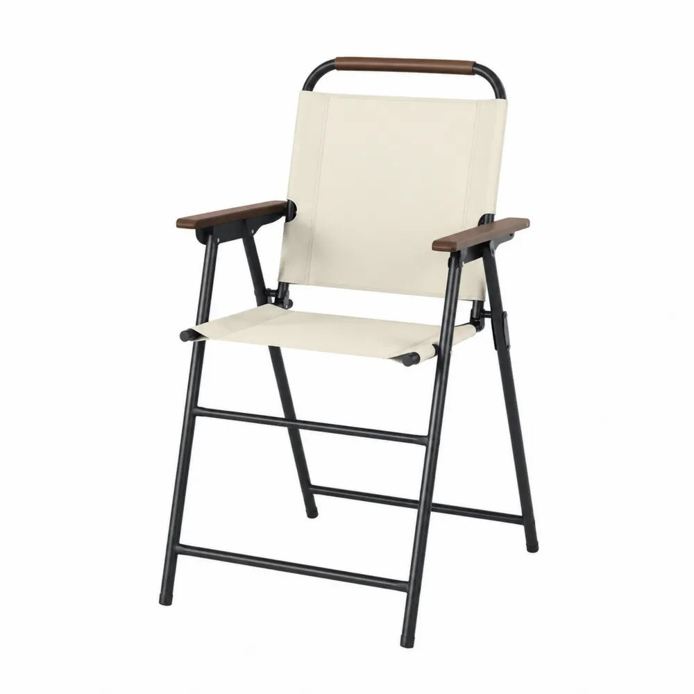Chaise pliante en polyester beige avec cadre en acier