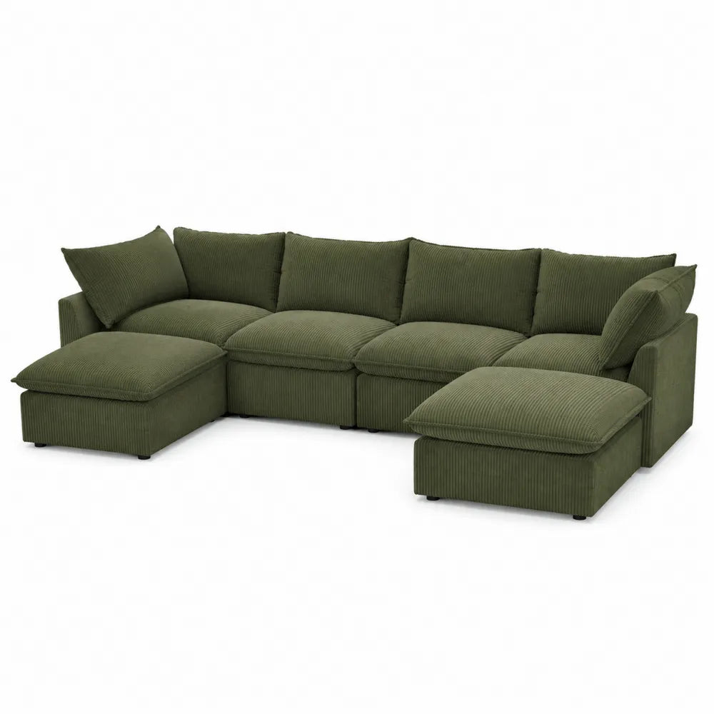 Canapé modulaire en tissu côtelé vert 5 places