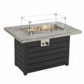 Table de feu en métal noir et gris avec verre trempé