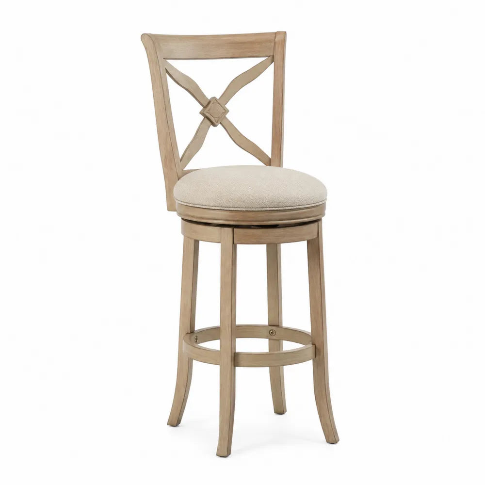 Tabouret de bar pivotant en bois avec tissu beige