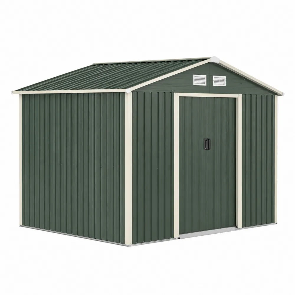 Abri de jardin en métal vert avec encadrement beige 213x130x173 cm