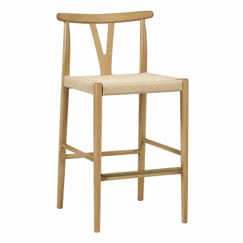 Chaise de bar en bois avec assise en corde de lin, hauteur 105 cm