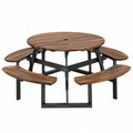 Table ronde en bois et métal avec bancs intégrés
