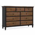 Commode 10 tiroirs en bois MDF et métal Marron/Noir